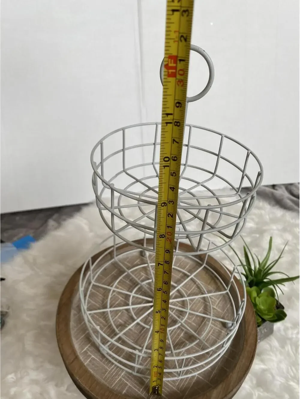 Two-Tier White Wire Basket Stand